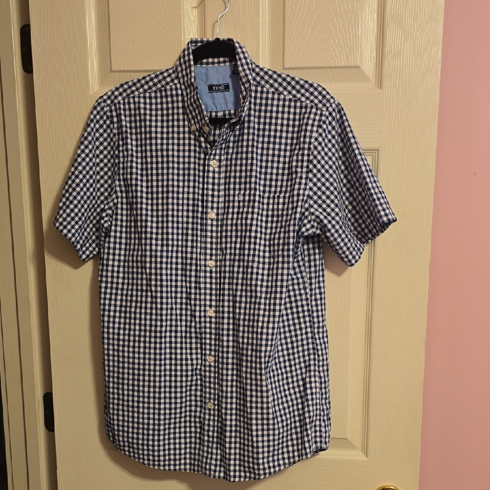 Izod Men's Navy and White Checkered Shirt